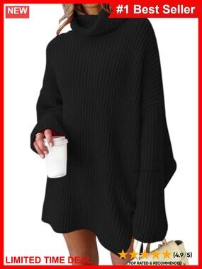 Oversized Turtleneck Sweater Dress Plus Size Knit Winter Pullover